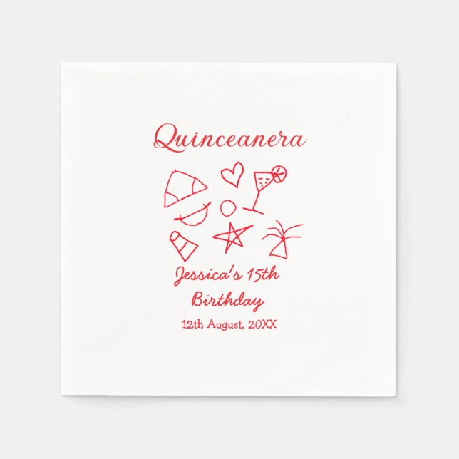 Quinceanera 15th birthday red beach party tree sun pappersservett (Framsidan)