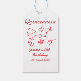 Quinceanera 15th birthday red beach party tree sun presentetikett