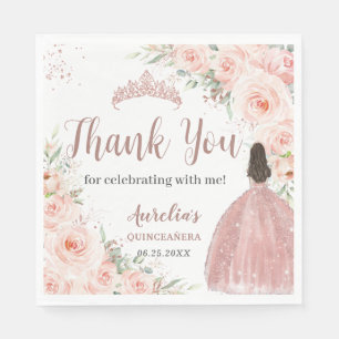 Quinceanera 16 Rosenskär Blommig Rosa Guld Prinses Pappersservett