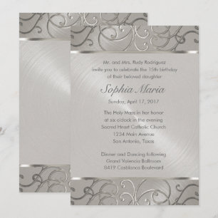 Quinceanera All Silver Filigree Swirls Inbjudningar