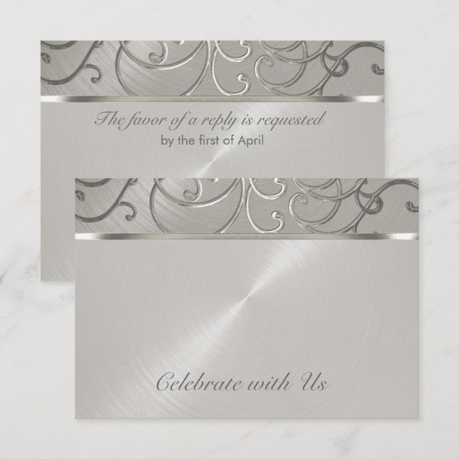 Quinceanera All Silver Filigree Swirls Inbjudningar (Fram/baksida)