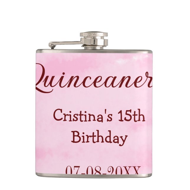 Quinceanera anos 15-årsdag, lägg till namn struktu fickplunta (Framsidan)