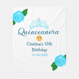 Quinceanera anos 15:e födelsedag blå ro krona art fleecefilt