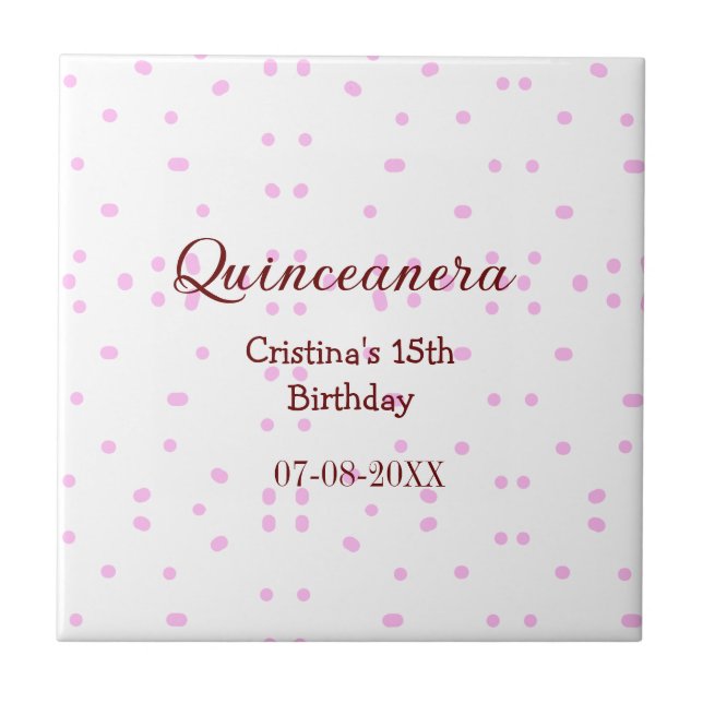 Quinceanera anos 15:e födelsedag lägg till namn ro kakelplatta (Framsidan)