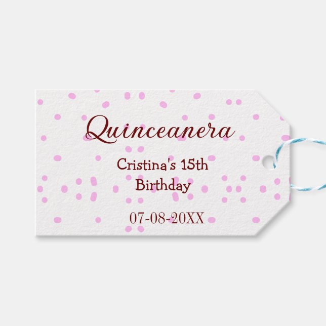 Quinceanera anos 15:e födelsedag lägg till namn ro presentetikett (Framsidan (Horisontell))