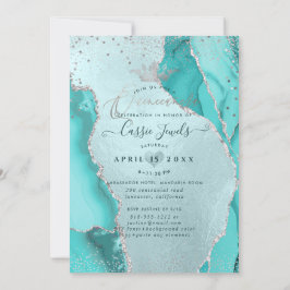 Quinceanera, Aqua Blue Agate Faux Silver confetti Inbjudningar