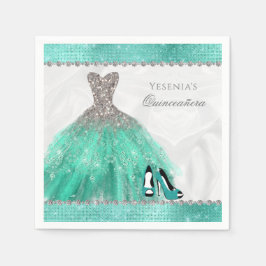 Quinceañera Aqua Diamond Gnistra Glitter Pappersservett