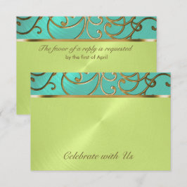 Quinceanera Aqua Lime Green Guld Filigree Swirls Inbjudningar