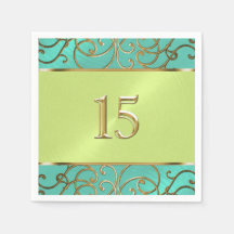 Quinceanera Aqua Lime Green Guld Filigree Swirls