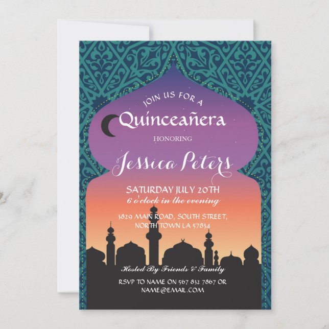 Quinceanera Arabian Nights Födelsedagsfest Inbjuda Inbjudningar (Framsida)