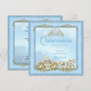 Quinceanera Askungen Blå sagoberättelse Kuskvagn 2 Inbjudningar