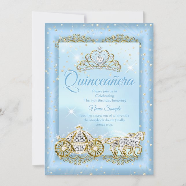 Quinceañera Askungen Blå sagoberättelse vagn Inbjudningar (Framsida)