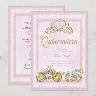 Quinceanera Askungen Rosablå Vagn Inbjudningar