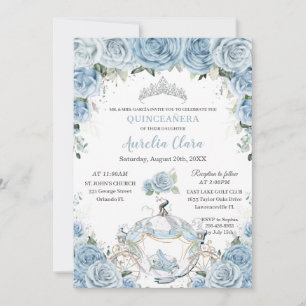 Quinceañera Baby Blue Blommig Prinsessa Inbjudan