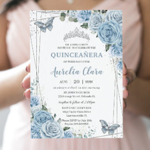 Quinceañera Baby blue Blommigt Butterflies 16:e Inbjudningar