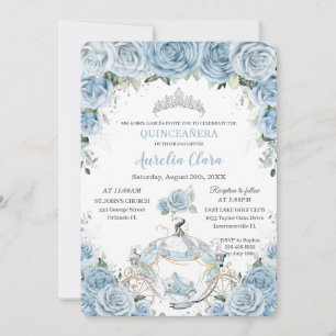 Quinceañera Baby blue Blommigt Cinderella Coach Inbjudningar
