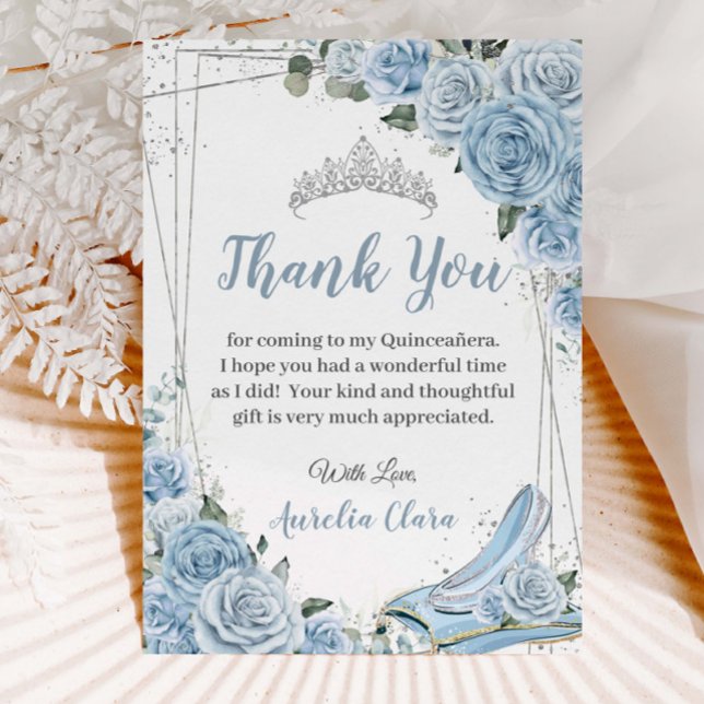 Quinceañera Baby blue Blommigt Söt 16 Cinderella Tack Kort (Skapare uppladdad)