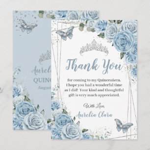 Quinceañera Baby Blue Blommor Fjärilar Sweet 16 Tack Kort
