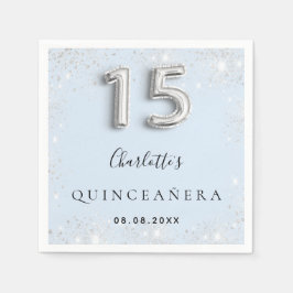 Quinceanera baby blue damm från silver glitter pappersservett