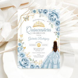 Quinceanera Baby blue Dress Blommigt Guld Inbjudningar