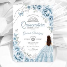 Quinceanera Baby blue Dress Silver Blommigt Inbjudningar