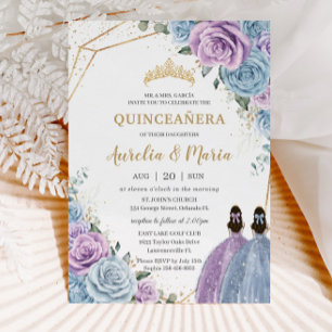 Quinceañera Baby blue Lilac Lila Blommigt Twilling Inbjudningar