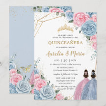 Quinceañera Baby blue Rosa Blommigt Ro Twillingar