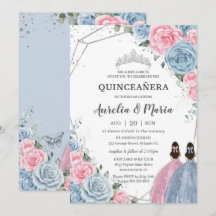 Quinceañera Baby blue Rosa Blommigt Twillingar Sil