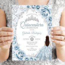 Quinceanera Baby Blue Silver Blommig