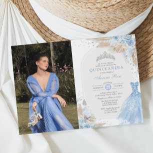 Quinceañera Baby Blue Silver Boho Mis Quince År Inbjudningar