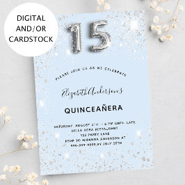 Quinceanera baby blue silver glitter inbjudningar