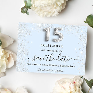 Quinceanera baby blue silver glitter party spara datumet