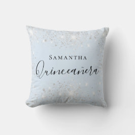 Quinceanera baby blue silver glitter stoft namn kudde