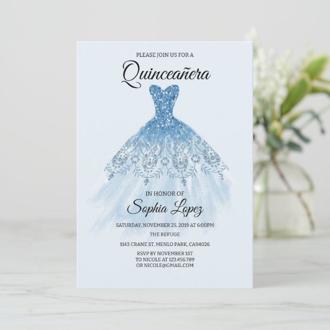 Quinceanera Baby blue Theme, Mis Quince Inbjudningar (Stående Fram)