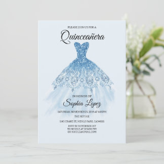 Quinceanera Baby blue Theme, Mis Quince Inbjudningar