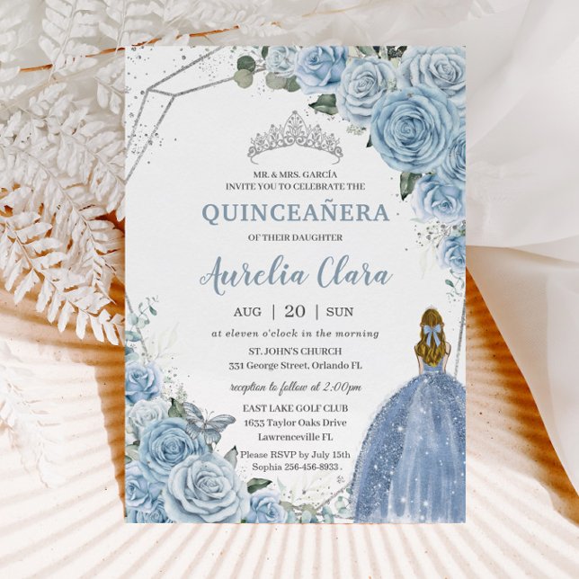 Quinceañera Baby Soft Blue Blommigt Princess 15 16 Inbjudningar (Skapare uppladdad)