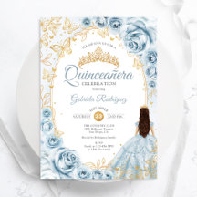 Quinceanera Babyblå Guld Blommig