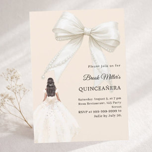 Quinceanera-båge elfenbensfärgad klänning champagn inbjudningar