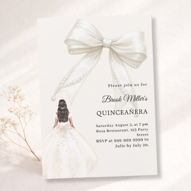 Quinceanera båge elfenbensfärgad klänning kräm lyx inbjudningar (Skapare uppladdad)