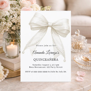 Quinceanera-båge elfenbensvit pärlor elegant inbjudningar