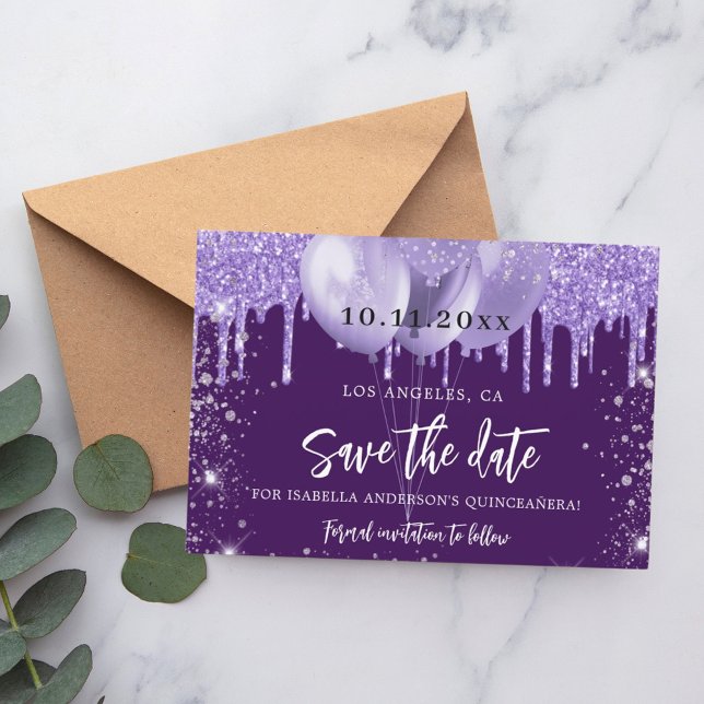 Quinceanera-ballonger för lila violetta sparkloner spara datumet (Skapare uppladdad)