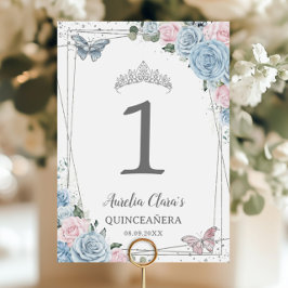 Quinceañera Birthday Baby Blue Soft Pink Floral Bordsnummer