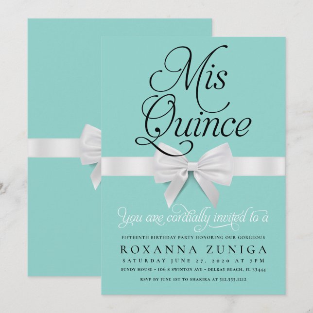 Quinceanera Birthday Blue-Elegant Inbjudningar (Fram/baksida)
