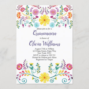 Quinceanera Birthday Fiesta Blommigt Mexikanska Inbjudningar