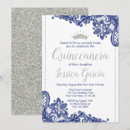 Quinceañera Birthday-inbjudan | Blå och Silver Inbjudningar