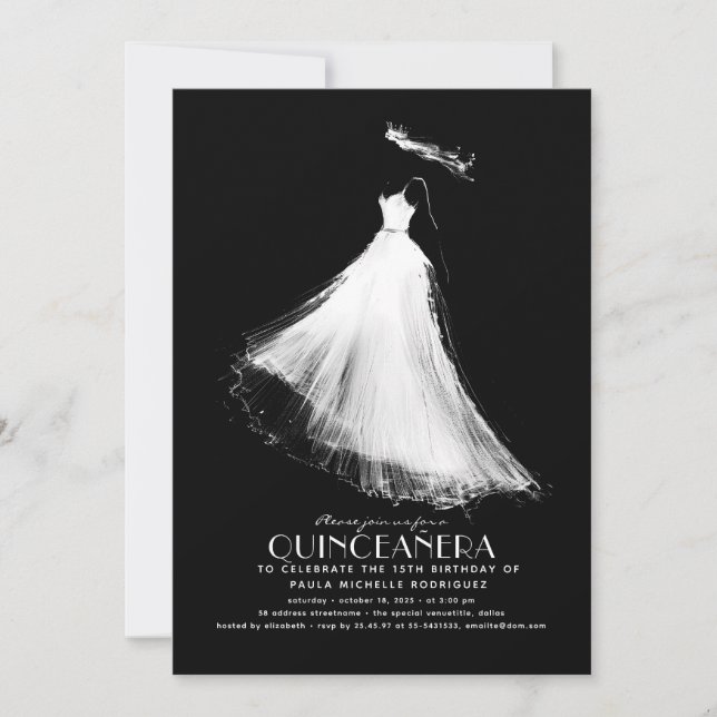 Quinceañera Birthday-inbjudan svart Inbjudningar (Framsida)