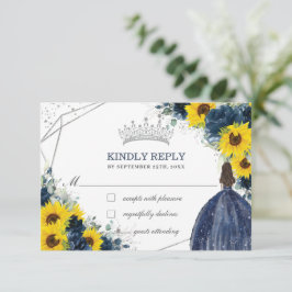 Quinceañera Birthday Navy Blue Solros Blommigt OSA Kort