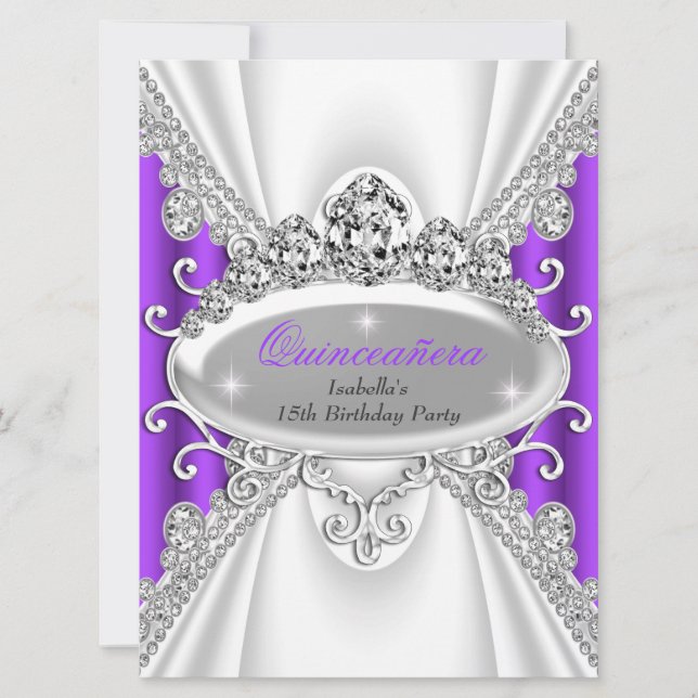 Quinceañera Birthday Princess Lila Diamond Large Inbjudningar (Framsida)