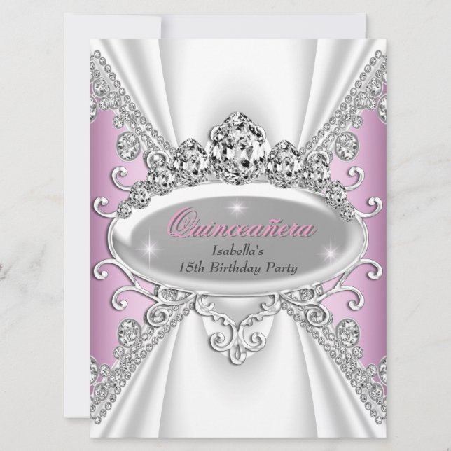 Quinceañera Birthday Princess Rosa Diamonds Large Inbjudningar (Framsida)