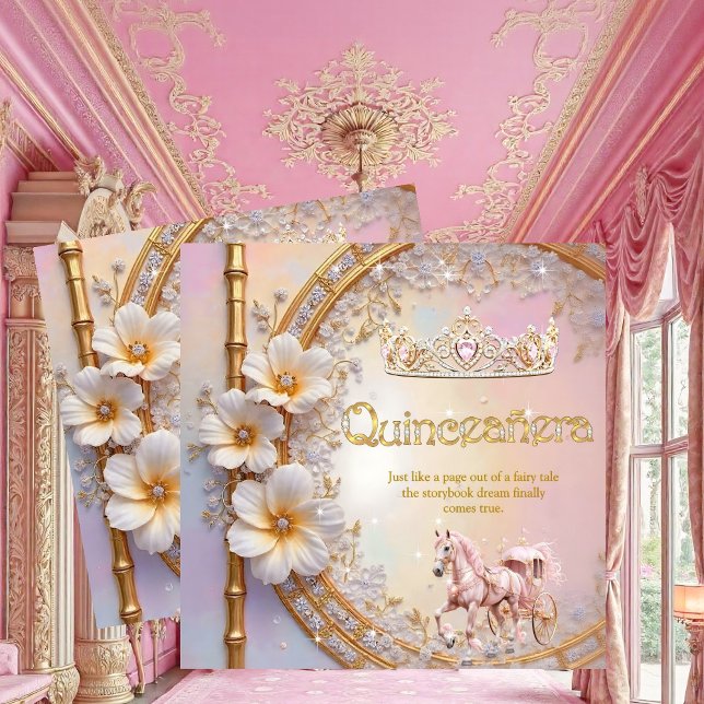 Quinceanera Birthday Rosa Lilac Diamond Guld Horse Inbjudningar (Skapare uppladdad)